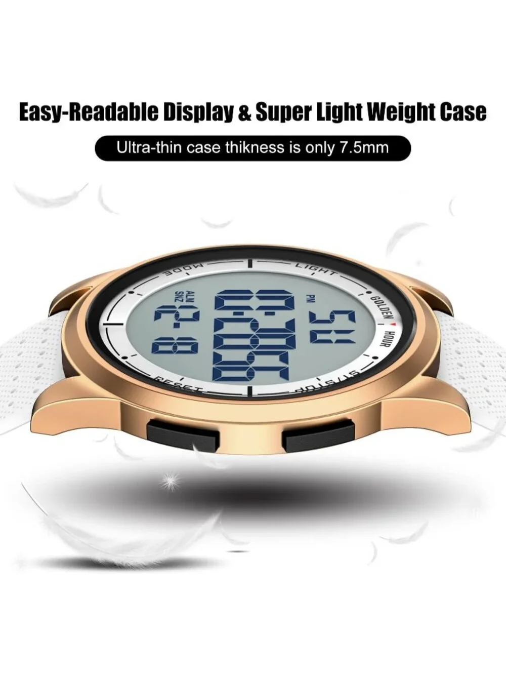 Men's White Rubber Strap Ultra-Thin Minimalist Sports Waterproof Digital Watch